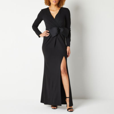 Willow Glenn Satin Womens Long Sleeve Applique Evening Gown