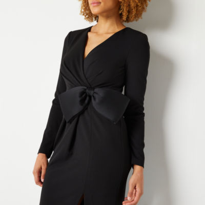 Willow Glenn Satin Womens Long Sleeve Applique Evening Gown