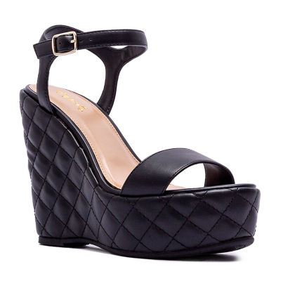 Qupid Womens Checkmate Wedge Sandals