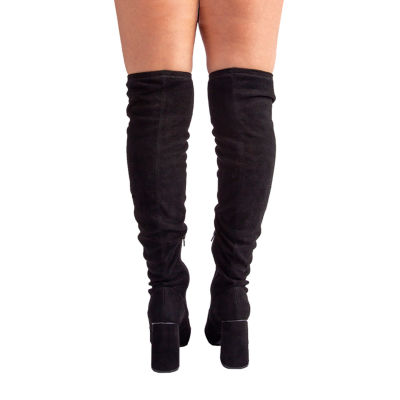 Qupid Womens Maelie Block Heel Over the Knee Boots