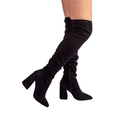 Qupid Womens Maelie Block Heel Over the Knee Boots