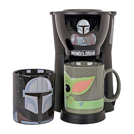 Uncanny Brands Star Wars The Mandalorian & Baby Yoda Single Cup Coffee Maker Gift Set With 2 Mugs, One Size, Black