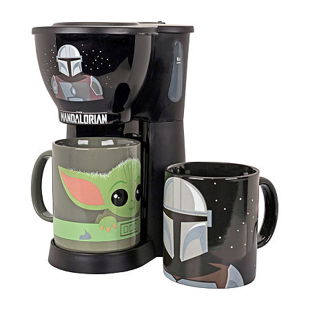 Uncanny Brands Star Wars The Mandalorian & Baby Yoda Single Cup Coffee Maker Gift Set With 2 Mugs, One Size, Black