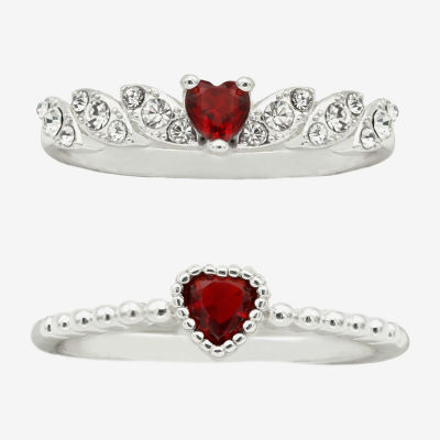 Sparkle Allure 2-pc. Crystal Pure Silver Over Brass Heart Ring Sets