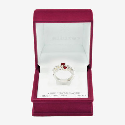 Sparkle Allure 2-pc. Crystal Pure Silver Over Brass Heart Ring Sets