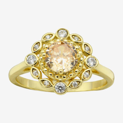 Sparkle Allure Double Halo Cubic Zirconia 14K Gold Over Brass Round Cocktail Ring