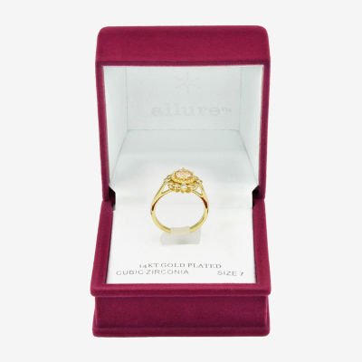 Sparkle Allure Double Halo Cubic Zirconia 14K Gold Over Brass Round Cocktail Ring