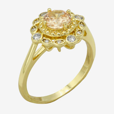 Sparkle Allure Double Halo Cubic Zirconia 14K Gold Over Brass Round Cocktail Ring