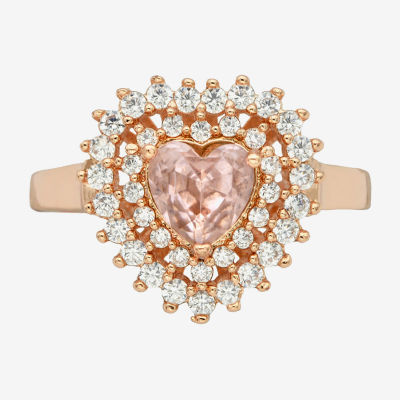 Sparkle Allure Double Halo Crystal 18K Rose Gold Over Brass Heart Cocktail Ring