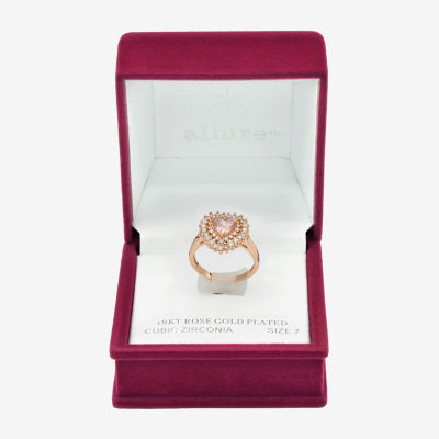 Sparkle Allure Double Halo Crystal 18K Rose Gold Over Brass Heart Cocktail Ring