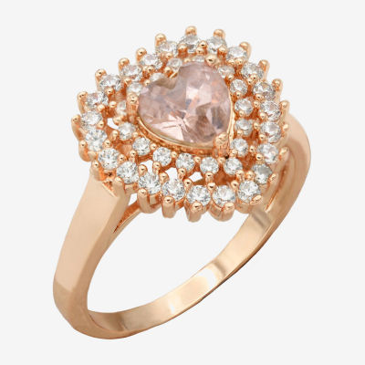 Sparkle Allure Double Halo Crystal 18K Rose Gold Over Brass Heart Cocktail Ring