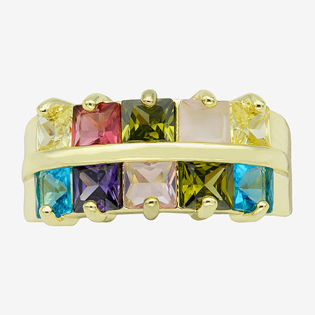 Sparkle Allure Faux Stacked Womens 3MM Multi Color Crystal 14K Gold Over Brass Band, 7