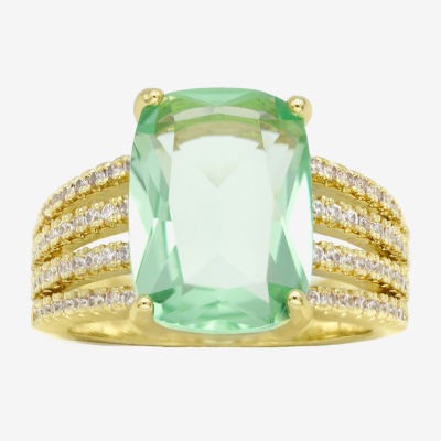 Sparkle Allure Split Shank Crystal 14K Gold Over Brass Cocktail Ring