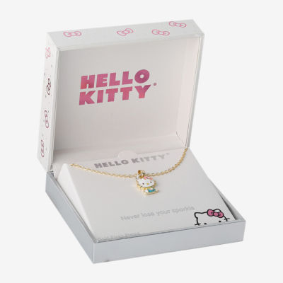 Crystal 18K Gold Over Brass 18 Inch Cable Hello Kitty Pendant Necklace