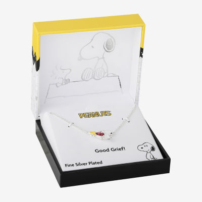 Disney Classics Woodstock Womens Pink Crystal Pure Silver Over Brass Heart 18 Inch Pendant Necklace