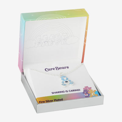 Grumpy Bear Womens Blue Crystal Pure Silver Over Brass 16 Inch Pendant Necklace