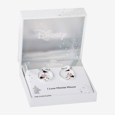 Disney Classics Crystal Pure Silver Over Brass Bow Minnie Mouse Hoop Earrings