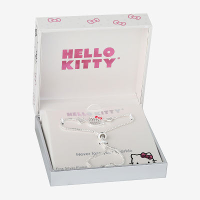 Crystal Pure Silver Over Brass 7.5 Inch Box Bow Heart Hello Kitty Bolo Bracelet