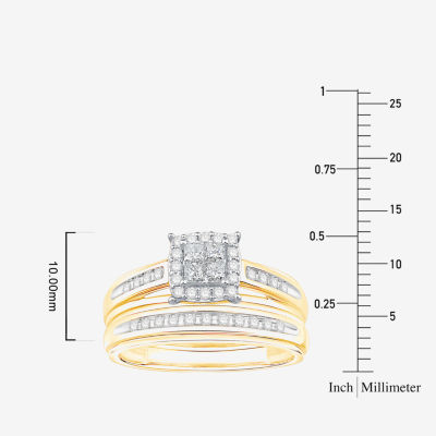(I / Si1) 3PC Trio Set Featuring 1/2 CT. T.W. Lab Grown White Diamond 10K Two Tone Gold Side Stone Wedding Bridal Set