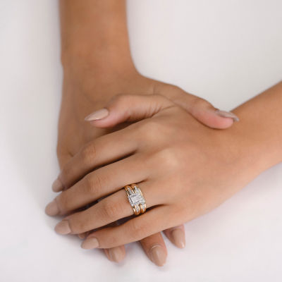 (I / Si1) 3PC Trio Set Featuring 1/2 CT. T.W. Lab Grown White Diamond 10K Two Tone Gold Side Stone Wedding Bridal Set