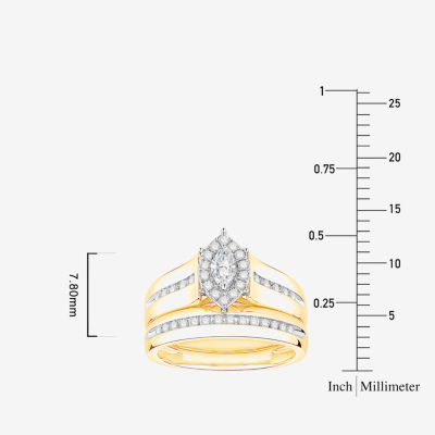 (I / Si1) 3PC Trio Set Featuring 1/2 CT. T.W. Lab Grown White Diamond 10K Two Tone Gold Marquise Side Stone Wedding Bridal Set