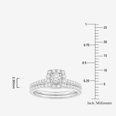 (I / Si1) 3PC Trio Set Featuring 1 CT. T.W. Lab Grown White Diamond 10K White Gold Round Side Stone Wedding Bridal Set