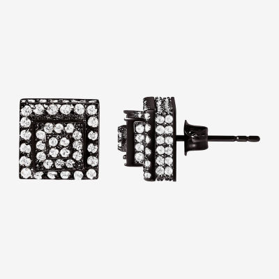 White Cubic Zirconia Stainless Steel 7.6mm Square Stud Earrings