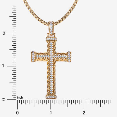 Mens Cubic Zirconia Stainless Steel Cross Pendant Necklace