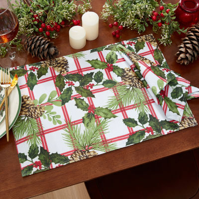 Elrene Home Fashions Pinecone Plaid Holiday Fabric 4-pc. Placemats