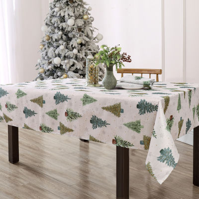 Elrene Home Fashions Lucina Twinkle Trees Holiday Lurex Fabric Tablecloth