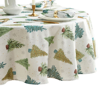 Elrene Home Fashions Lucina Twinkle Trees Holiday Lurex 70" Round Tablecloths