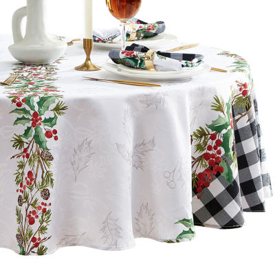 Elrene Home Fashions Holly Farmhouse Charm Holiday 70" Round Tablecloths