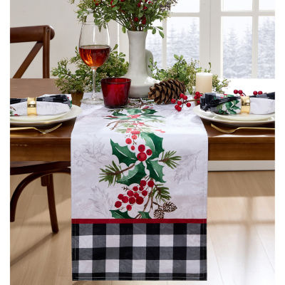 Elrene Home Fashions Holly Farmhouse Charm Holiday Fabric Table Runner