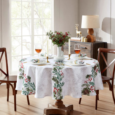 Elrene Home Fashions Holly Berry Flourish Holiday 70" Round Tablecloths