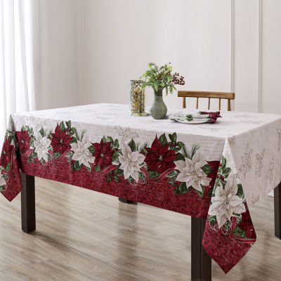 Elrene Home Fashions Clarette Poinsettia Holiday Fabric Tablecloths