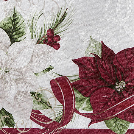 Elrene Home Fashions Clarette Poinsettia Holiday Fabric Tablecloths, One Size, Red