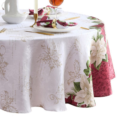 Elrene Home Fashions Clarette Poinsettia Holiday 70" Round Tablecloths