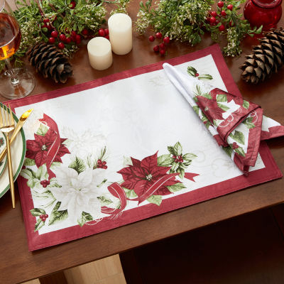 Elrene Home Fashions Clarette Poinsettia Holiday Fabric 4-pc. Napkins