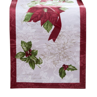 Elrene Home Fashions Clarette Poinsettia Holiday Fabric Table Runners