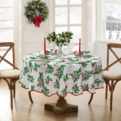 Elrene Home Fashions Vintage Holly Scallop Border Round Tablecloth