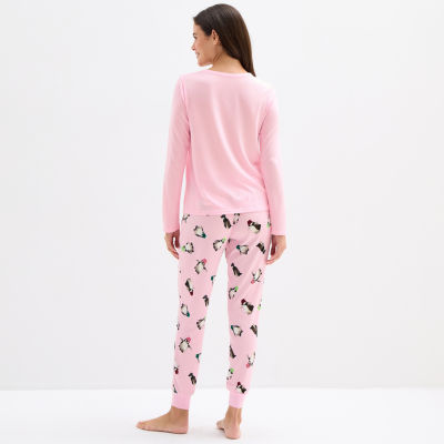 Sleep Chic Womens Crew Neck Long Sleeve 2-pc. Pajama Sets