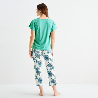 Liz Claiborne Womens V-Neck Short Sleeve 2-pc. Pajama Sets