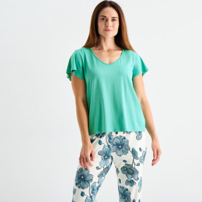 Liz Claiborne Womens V-Neck Short Sleeve 2-pc. Pajama Sets