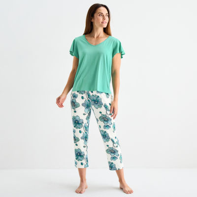 Liz Claiborne Womens V-Neck Short Sleeve 2-pc. Pajama Sets