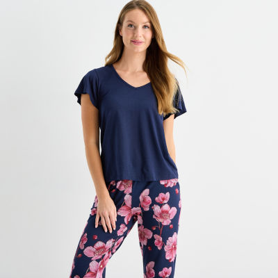 Liz Claiborne Womens V-Neck Short Sleeve 2-pc. Pajama Sets