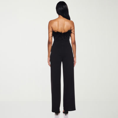Premier Amour Womens Strapless Faux-Feather Trim Jumpsuit