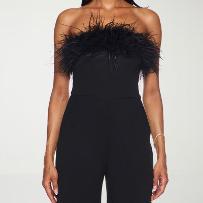 Premier Amour Womens Strapless Faux-Feather Trim Jumpsuit