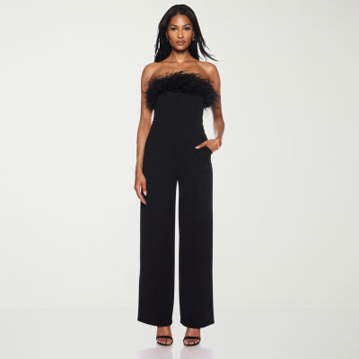 Premier Amour Womens Strapless Faux-Feather Trim Jumpsuit