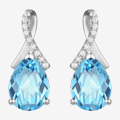 Womens Gemstone Sterling Silver or 14K Gold Over Silver 14mm Pear Stud Earrings