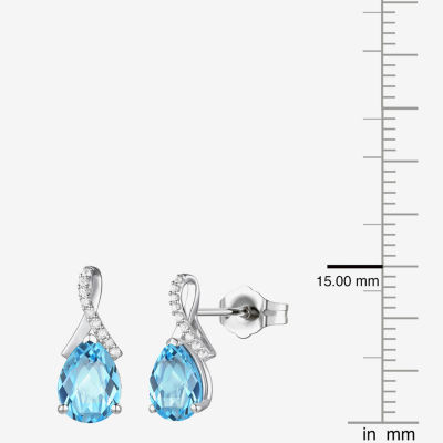 Womens Gemstone Sterling Silver or 14K Gold Over Silver 14mm Pear Stud Earrings